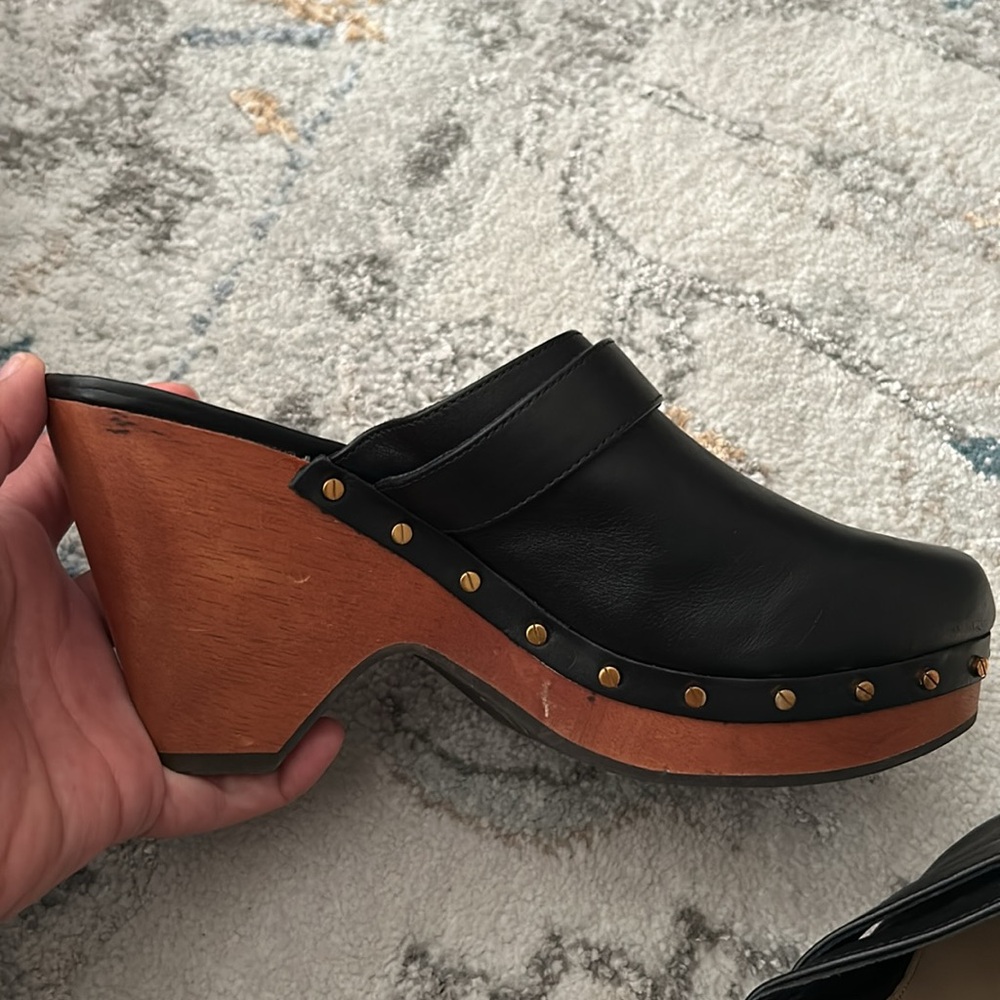 Veronica Beard Black and Brown Mules with Gold Accents - Picture 6 of 16